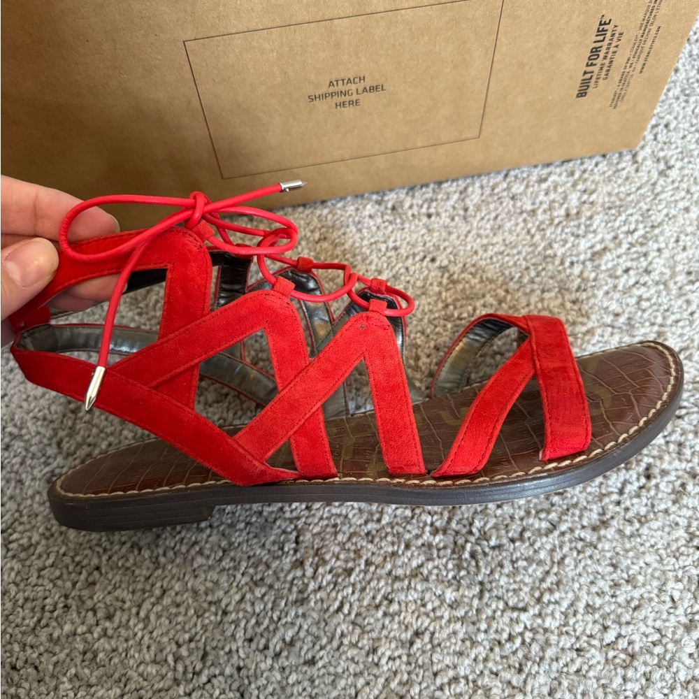 Sam Edelman Vibrant Red Lace-Up Sandals - Picture 2 of 3